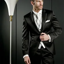 Модные Черные смокинги друзей жениха на одной пуговице мужские свадебные костюмы на выпускной(пиджак+ брюки+ жилет+ галстук) K: 68