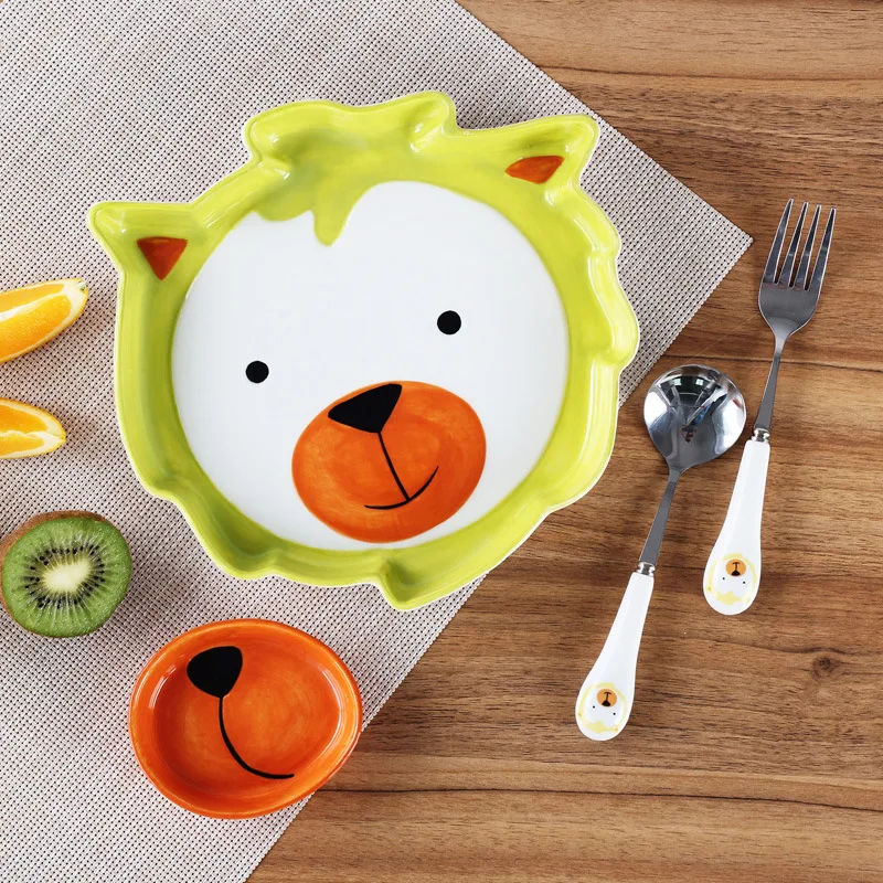 

Kid Ceramic Dishes Feeding Tableware Baby Food Container Infant Dinnerware Dishes Children Bowls Tray Spoon Set Tableware