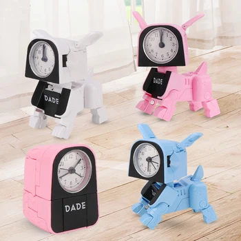 

New Manual Deformation Kids Alarm Clock kids Travel Student Wake Mini Alarm Clock Desk table Alarmclock Blue Pink White