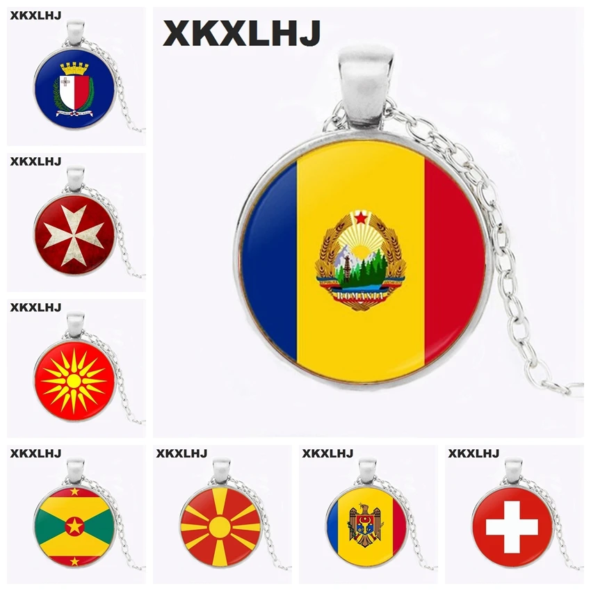 

XKXLHJ Romania and Malta and Macedonia Flag Choker Necklace Bronze Color Necklace Angel Wings Pendant For Women Men Party