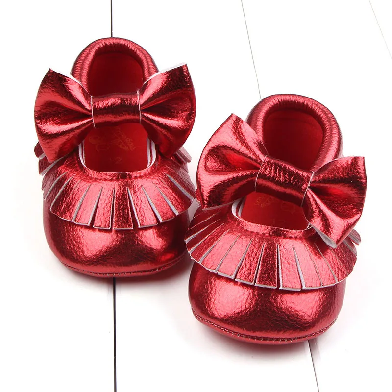 2016 Марка Весна детская обувь PU кожа бабочка-узел новорожденных мальчиков обувь для девочек начинающих ходить детские мокасины 0-18 месяцев
