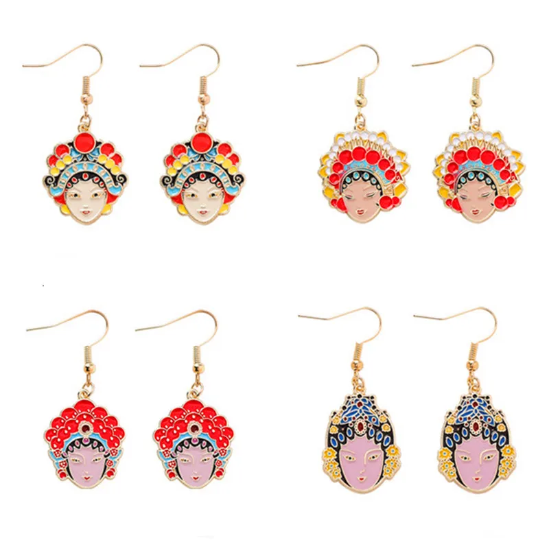 

2019 Earrings Ethnic Pendant Ear Studs Jewelry Fashion Earrings High Quality Dripping oil Beijing Opera Funny Stud Earrings Cute