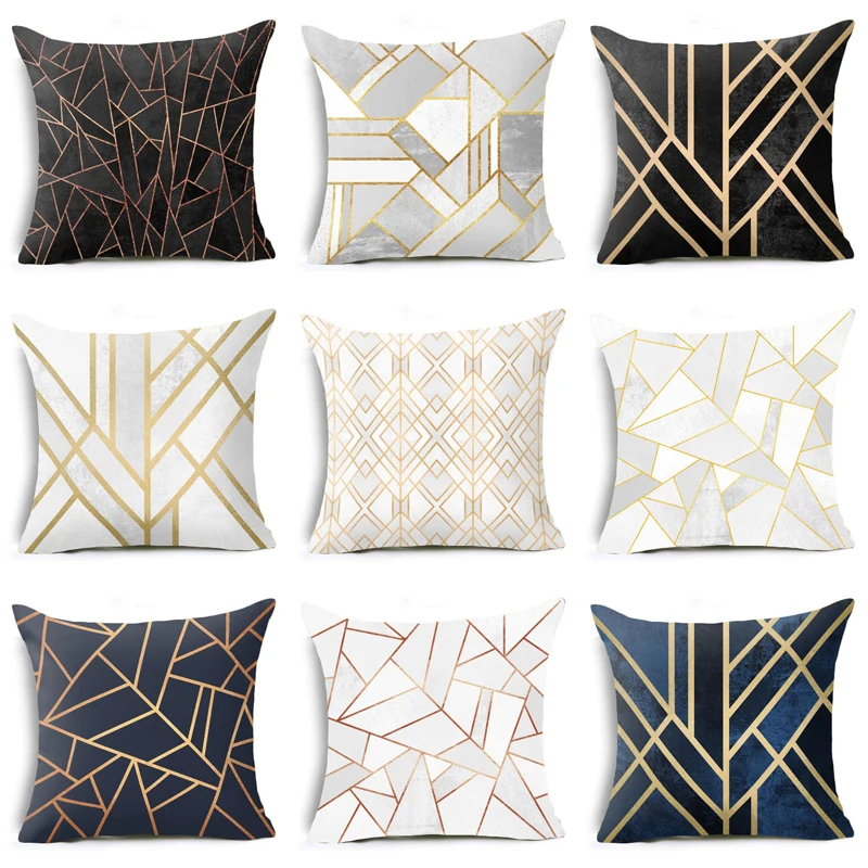 

Smiry 43*43cm comfortable travel decorative throw pillow case golden lines geometry pattern sofa chair cushion cover home decor