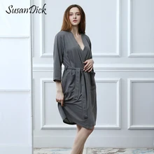 SusanDick сексуальный халат Для женщин три четверти рукав дамы Waffle Cardigan халат ночная рубашка осень кимоно халат вязаная домашняя одежда