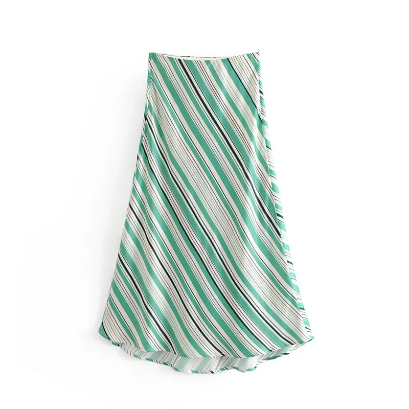 Klacwaya новые женские зеленые полосатые юбки Модные женские шикарные миди-юбка с высокой талией boho девушки уличная одежда jupe femme одежда