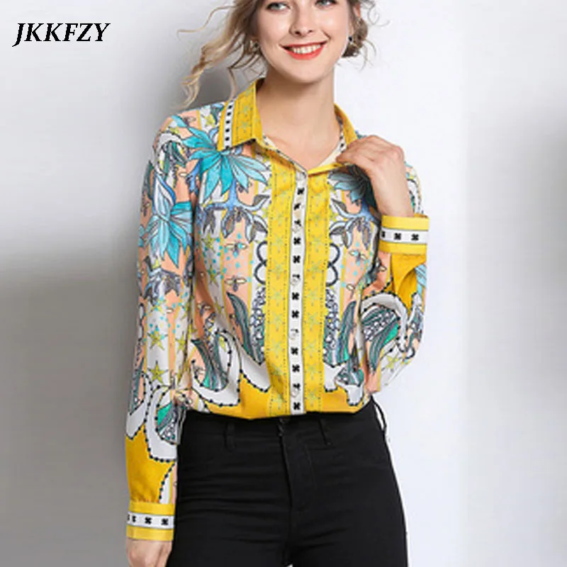 

JKKFZY 2019 new Arrivals Women casual shirt Long sleeve Turn-down Collar Blouses Female office elegant shirts Woman