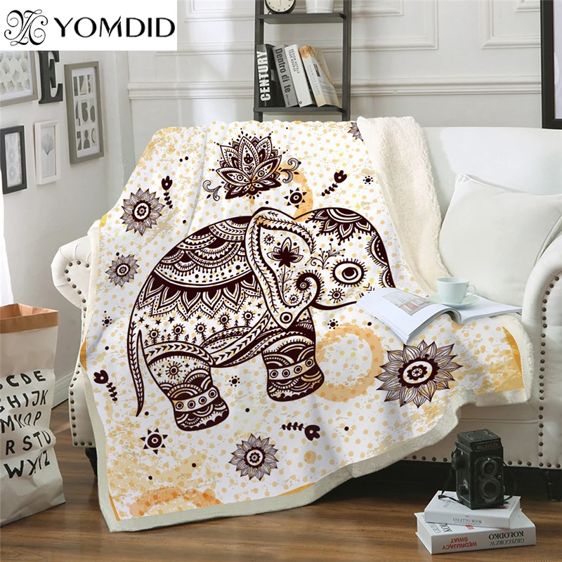 

Mandala Blanket Thickened double-layer Print Blankets Elephant Pattern Thick Tapestry Coral Velvet Fabric Quilt Cover Blanket