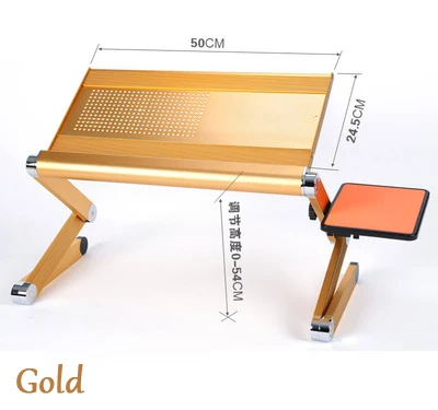 Портативный мини-магический компьютерный стол с мышкой, креативный сменный столик для ноутбука, для дивана/кровати/путешествий на открытом воздухе, алюминиевый сплав - Цвет: Gold