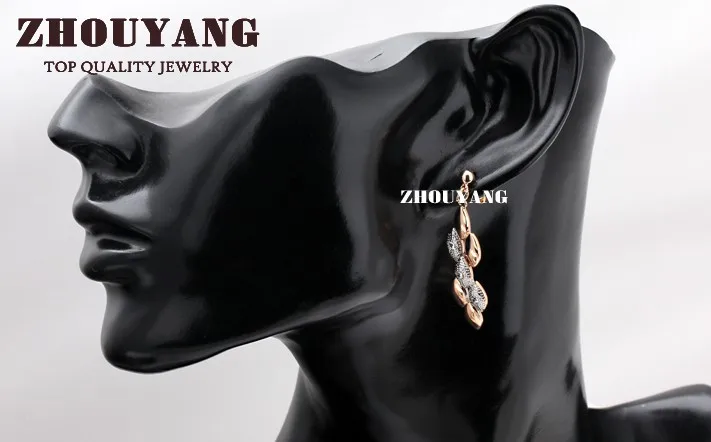 ZHOUYANG, высокое качество, женские стильные серьги-гвоздики цвета розового золота, ювелирные изделия с австрийским кристаллом ZYE334