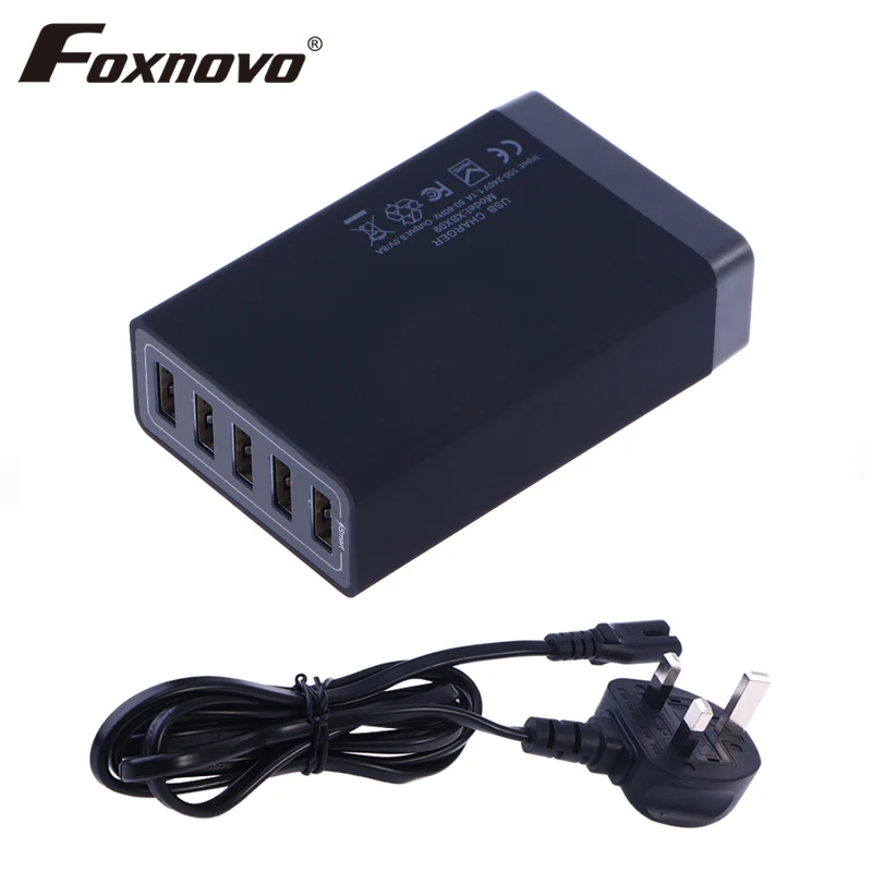 Foxnovo UK Plug 5 USB Ports Fast Charger 30W 5V 8A Travel Chargers Portable Power Adapter