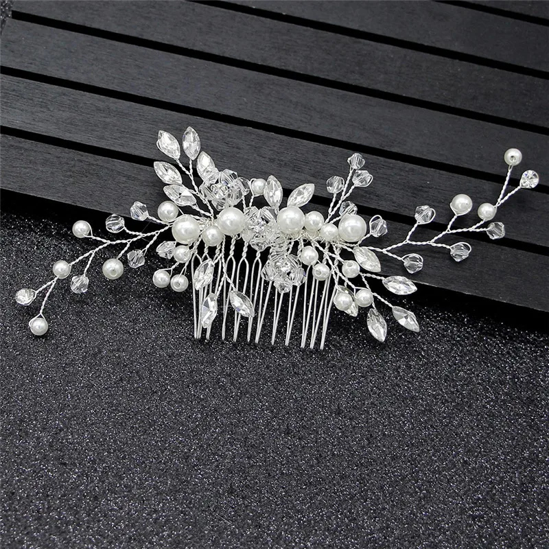 Trendy Crystal Pearl Hair Combs Wedding Bridal Hair Jewelry Ornament Head Piece Decoration Rhinestone Bride Comb