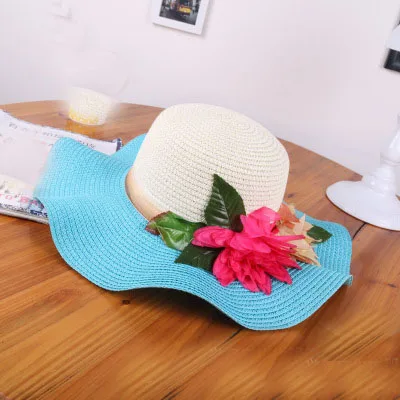 Модная женская шляпа для мамы и дочки с широкими полями, летняя пляжная соломенная шляпа с цветком - Цвет: 3