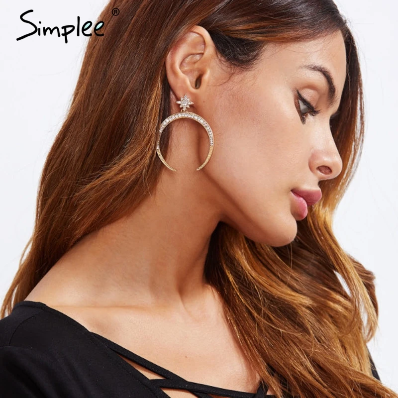 Simplee Сексуальная Луна Звезда большие свисающие серьги Кристалл Модные женские