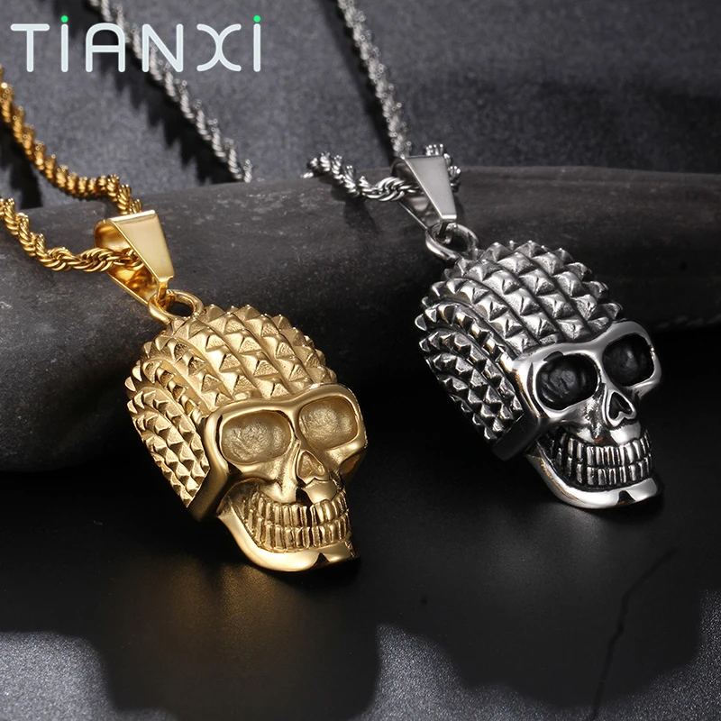 TIANXI High Quality Stainless Steel Biker Skull Skeleton pendant Men's ...