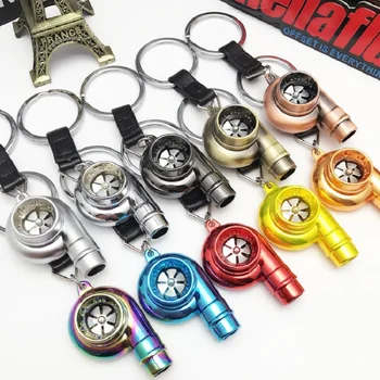 

10X Turbo Keychain Real Whistle Sound Sleeve Bearing Spinning Auto Part Model Turbine Turbocharger Key Chain Ring Keyfob