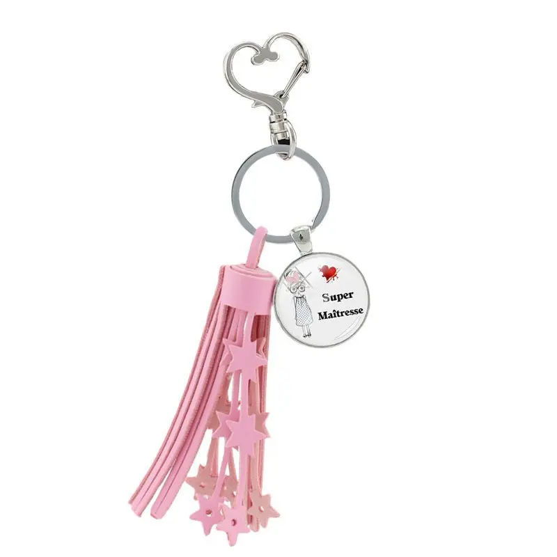 JWEIJIAO Merci Maitresse Стекло брелок с кабошоном Стекло кисточкой застежка сердечко, кольцо для ключей, держатель для ключей, Чиан держатель для подарок для преподавателей H121 - Цвет: H131