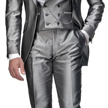 Новейшая модель; смокинг жениха шафера Блестящий серебряный серый Свадебные/вечерние костюмы Best Man жениха(пиджак+ штаны+ галстук-бабочка+ жилет) B22