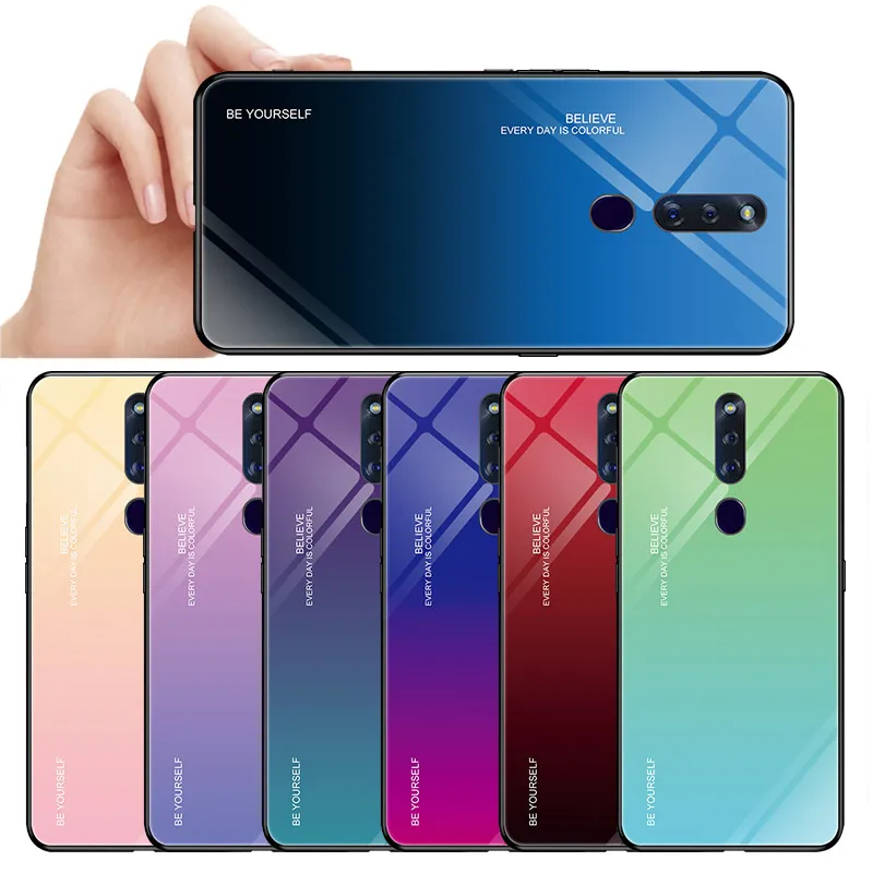

Gradient Glass Case For Oppo F11 pro Silicone Frame Hard PC Glass Back Phone Cover For Oppo R17 pro K1 R15X R19 Find X Case