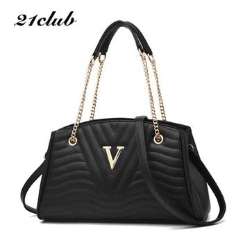 

21club brand medium solid color thread fashion chains ladies totes shopping office purse women crossbody shoulder handbags