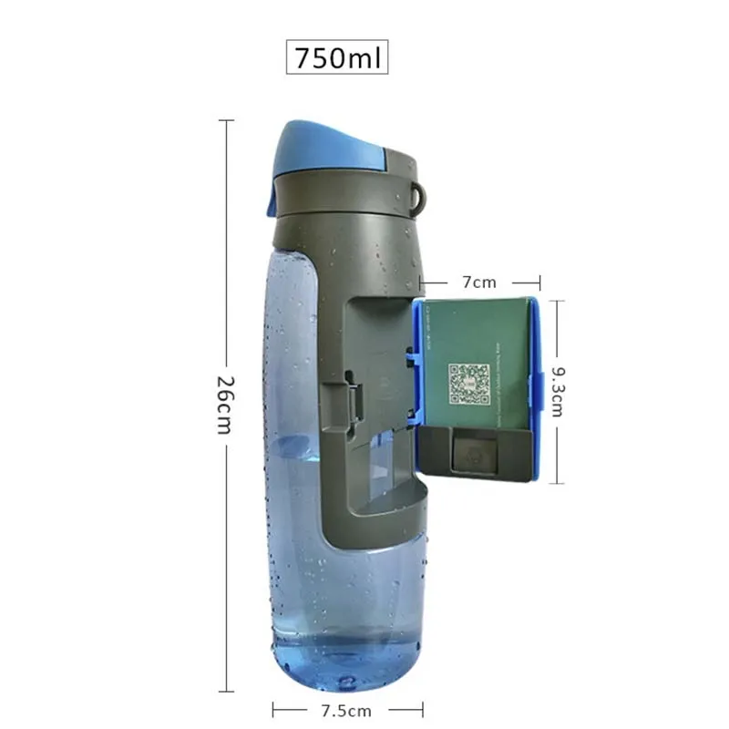 На открытом воздухе спортивные бутылки с водой творческий Спортивный термос пластмассовая фляга с клатч Портативный держатель для карт Функция 750 мл
