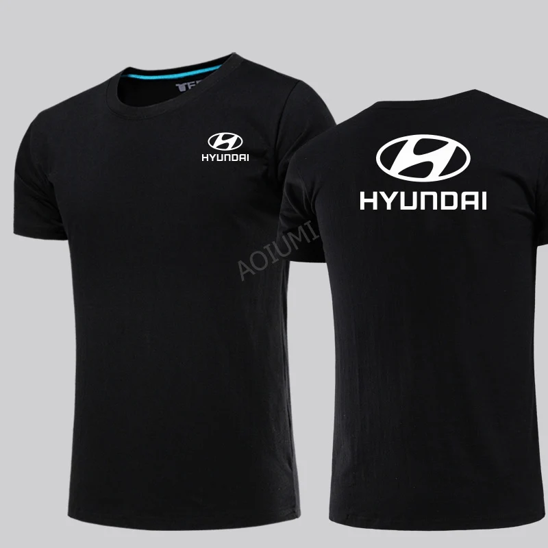 Новая мужская летняя Однотонная футболка Hyundai и женская Повседневная с круглым