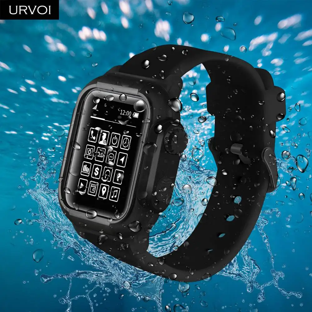 Чехол URVOI для Apple Watch series 4 3 2 силиконовый ремешок с чехлом для iWatch Водонепроницаемый Мягкий плотно прилегающий antishock 44 мм