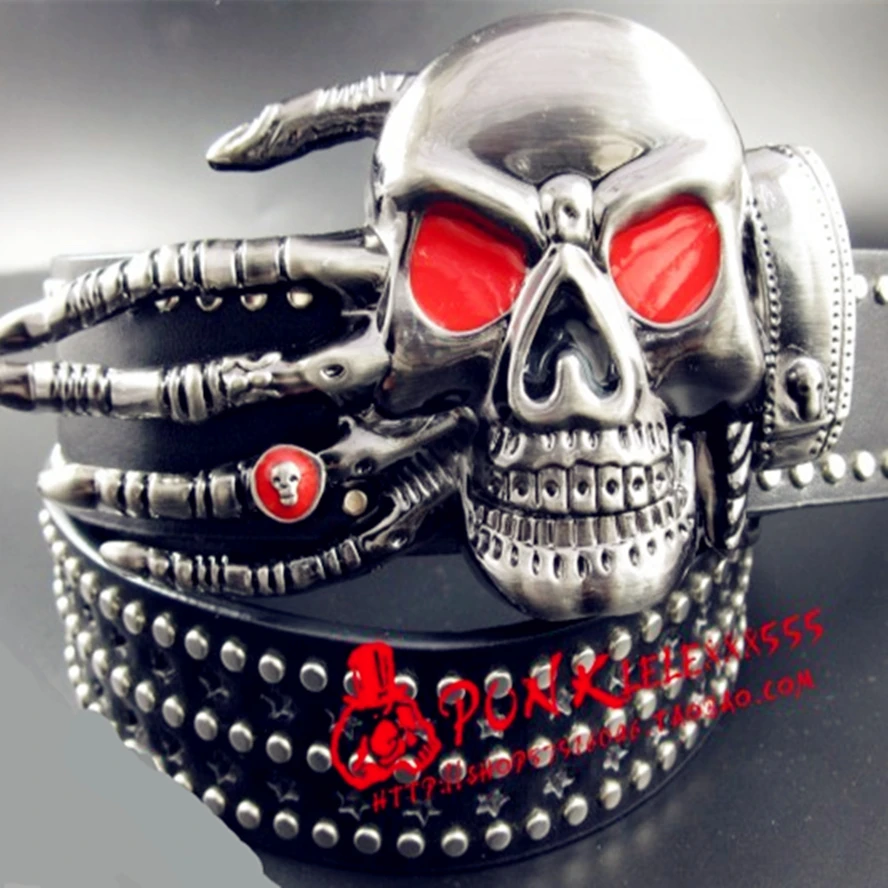 

Fashion men's belt rivet punk belt devil palm skull belt ghost hand rivet trend Hip hop belts Nightclub wild Heavy metal style