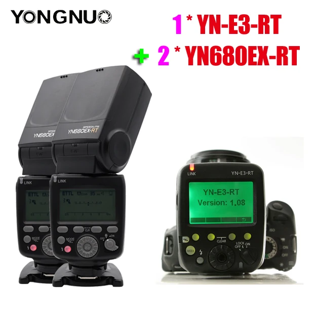 Светодиодная лампа для видеосъемки YongNuo YN680EX-RT Беспроводной 2,4G ttl HSS Вспышка Speedlite для Canon 5D Характеристическая вязкость полимера 5DSR 5diii 1/8000 высокое speedlite Поддержка YN-E3-RT - Цвет: two flash and yn e3