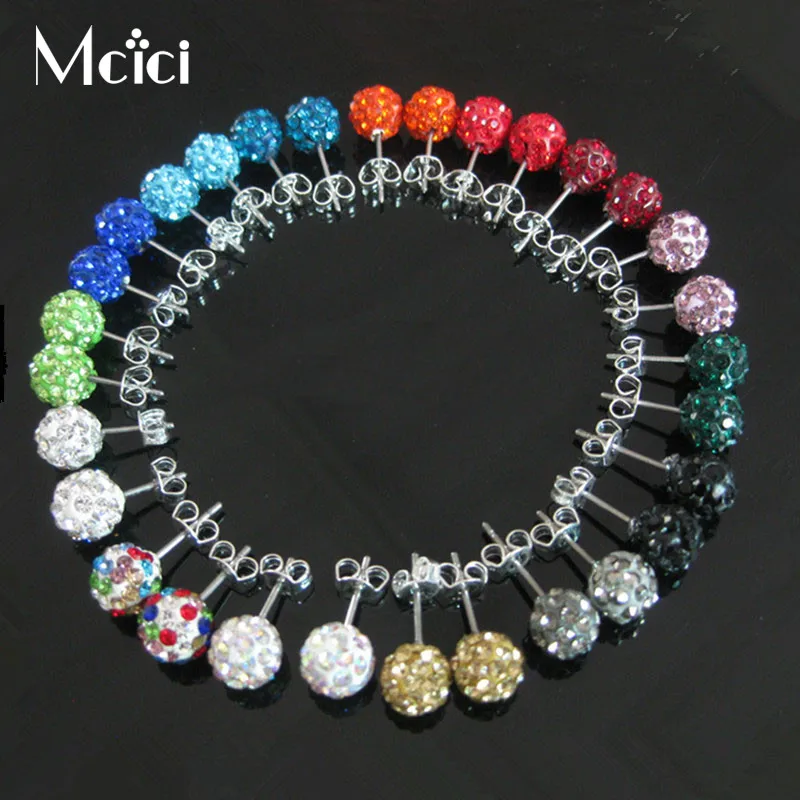 

1pair 8MM Colorful Rhinestones Stud Earrings For Women Simple Crystal Stainless Steel Earring Ball Girl Gifts Jewelry Oorbellen