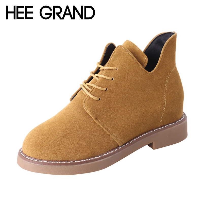 

HEE GRAND Lace Up New Suede Autumn Rubber Women Ankle Boots Casual Solid Creepers Shoes Woman Fashion Women Flats Shoes XWX6132