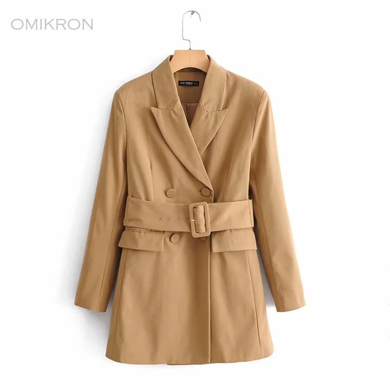 

OMIKRON Autumn Women Elegant Khaki Blazer Suit Office Ladies Fashion Blazers Notched Collar Jackets Casual Outfits Suits Sashes