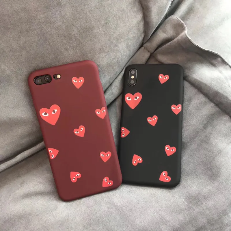 

GYKZ Japan Brand CDG Play Comme Des Garcons Phone Case For iPhone 7 X XS MAX XR 8 6 6s Plus Soft Silicone Matte Full Cover Shell