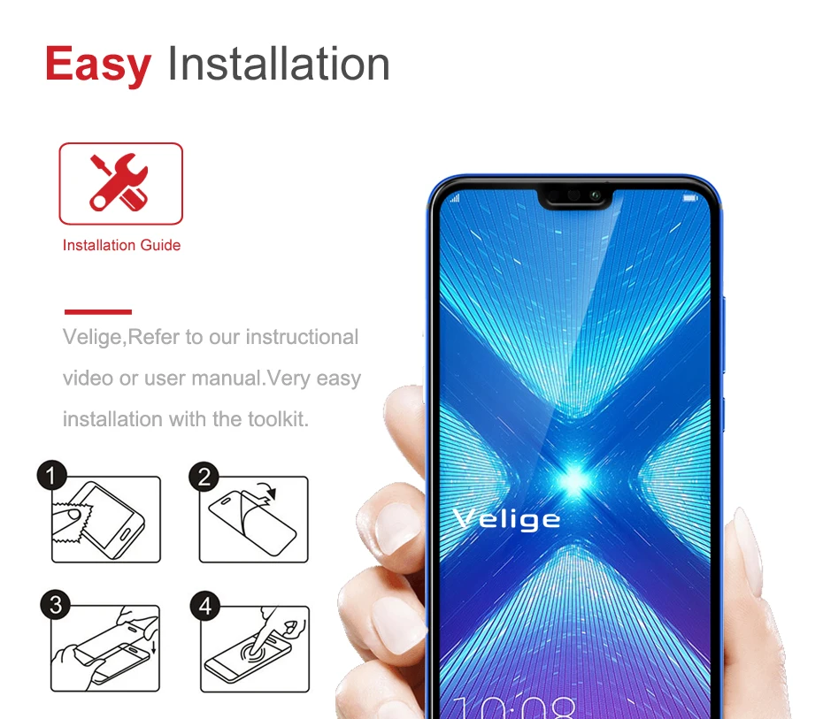 Velige 9H Tempered Glass For Huawei Honor 8X Honor8X 8 X Screen Protector Ultra Thin Protective Safety Glass Film (2)