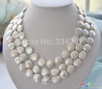 

3row 18" 14mm white coin freshwater pearl necklace