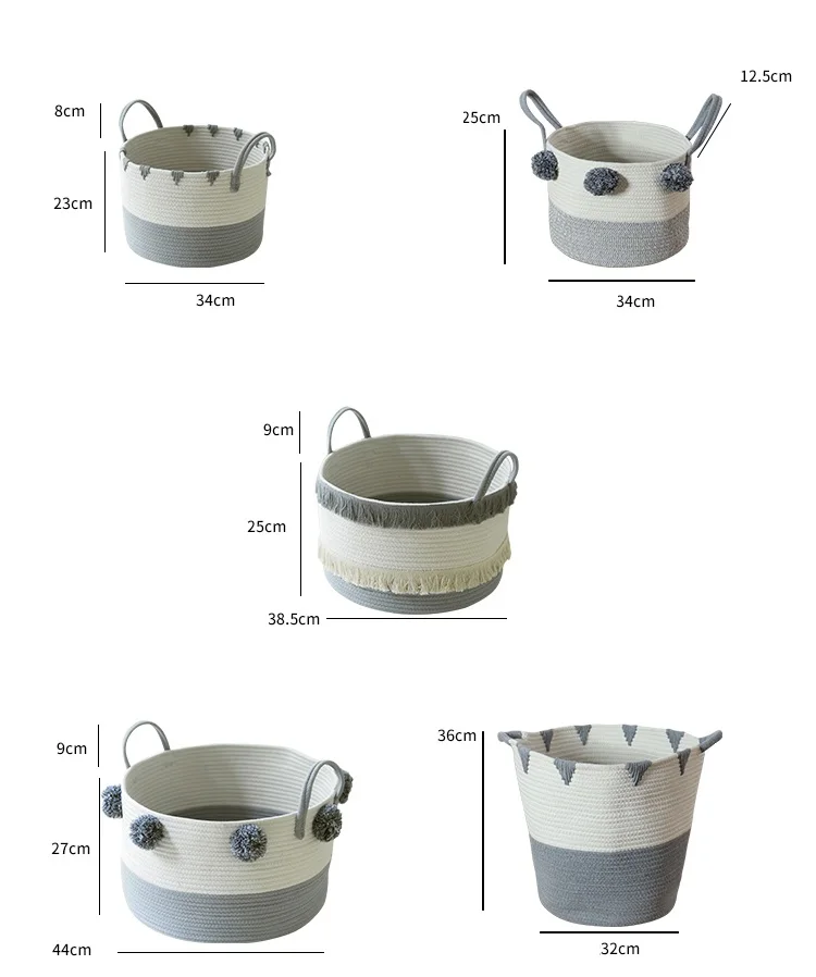 Корзины для хранения в скандинавском стиле с хлопковой веревкой, тканая корзина для белья и грязной одежды ручной работы, большая детская игрушка, органайзер для мелочей