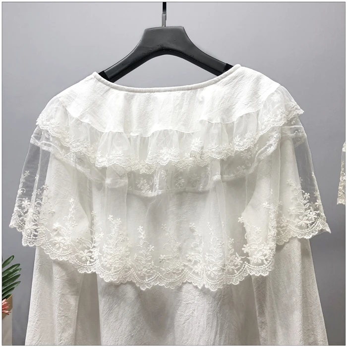 Sweet princess lolita kawaii lace mesh layer peter pan collar lace shirt mori girl blouse 2019 spring