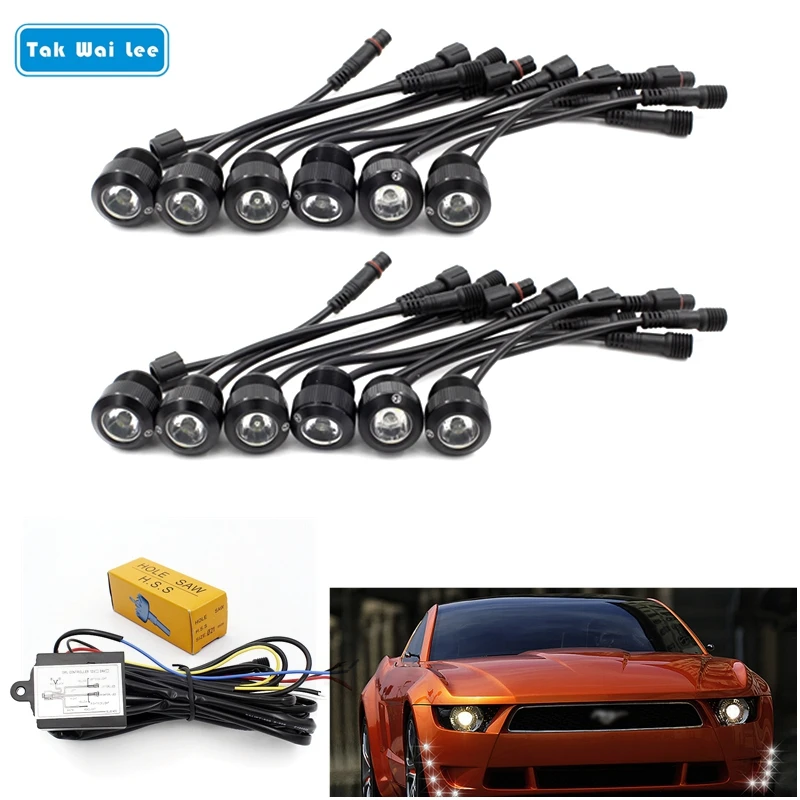  Tak Wai Lee 12Pcs/Set LED DRL Daytime Running Light Car Styling Turn Steering Eagle Eyes Relay Harn - 32655361716