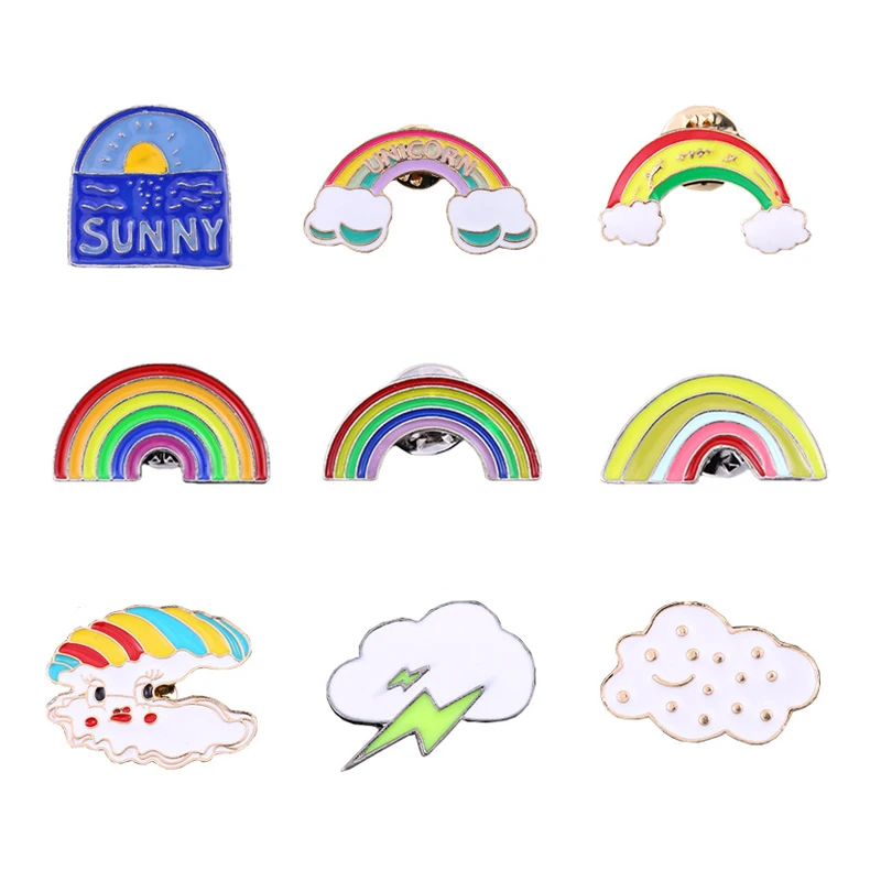 

Colorful Rainbow Brooches for Women Cloud Lightning Sea Wave Cartoon Collection Enamel Pin Creative Corsage Denim Hat Badge Pins