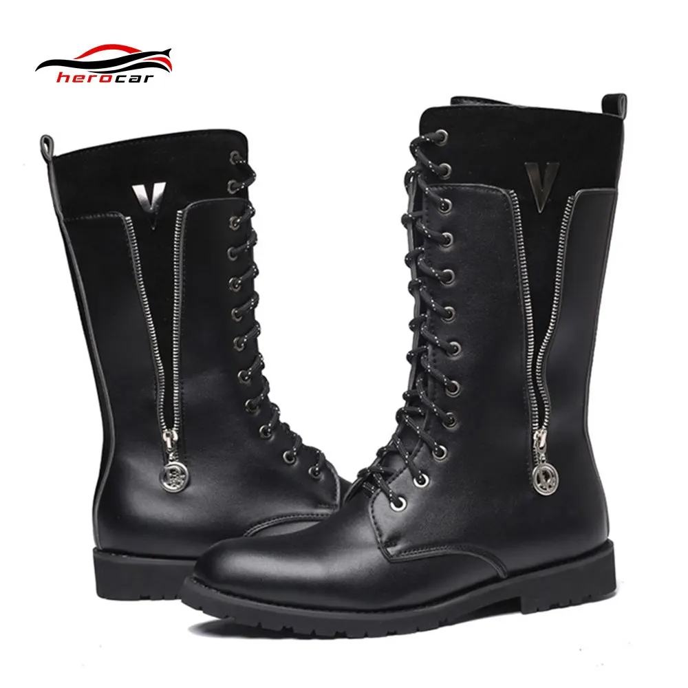 

Motorcycle Boots Men motorbike Boots Moto Retro Artificial Leather motocross boots Punk Martin Shoes Protective Gear EU 37-46