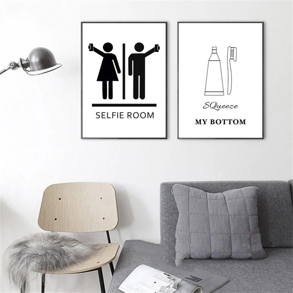 

Toilet Sign For Boys Girls Poster Wall Art Canvas Painting Nordic Prints Black And White Modular Pictures Bathroom Home Decor
