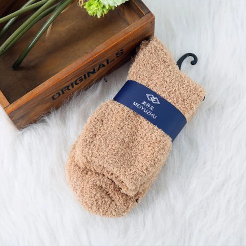 fuzzy socks for women Winter Warm Fluffy Socks In Women's Socks Cute Soft Elastic Coral Velvet Socks Indoor Floor Towel Socks Breathable Pure Colors welly socks womens