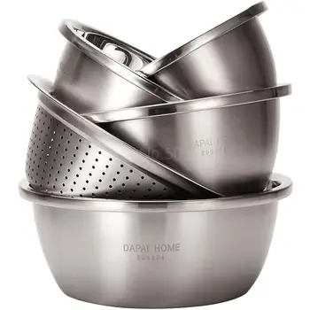 

304 stainless steel pots five-piece suit kitchen supplies round and basin thick drain drain sink