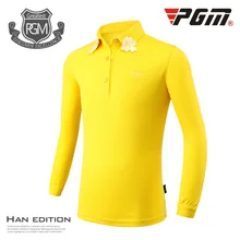 PGM Гольф детская одежда для девочек на осень и зиму вышитые шеи с длинными рукавами Топ Футболка стретч мягкий желтый Гольф одежда