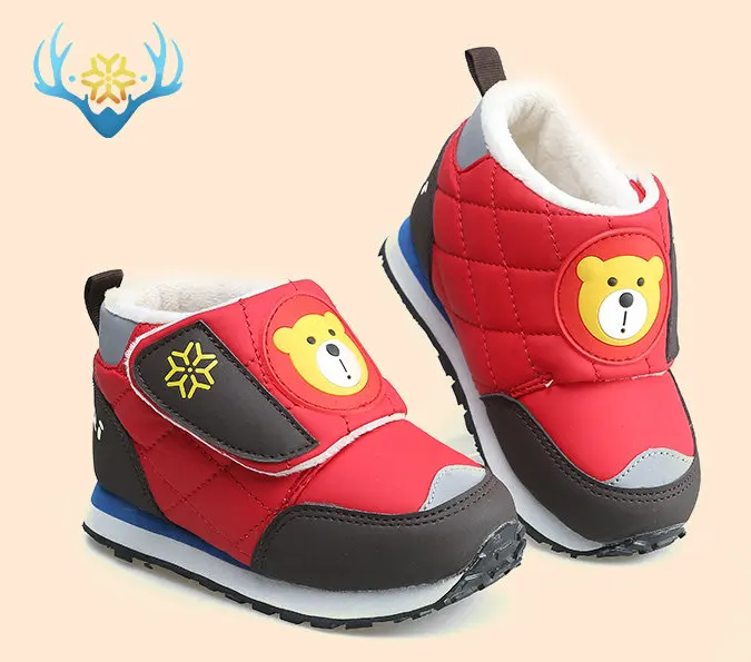 Kids winter boots late autumn boot little girl boy short style warm shoe fur insole cute animal pate design colorful free shippi - Цвет: C511red-bear