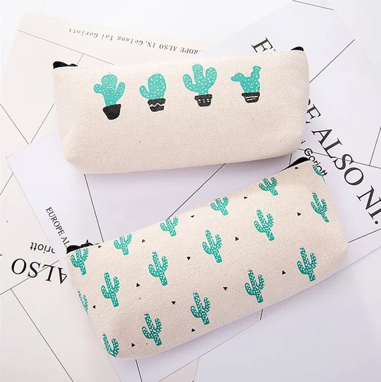 Pencil Bag Cute School Pencil Case Big Cactus Canvas Pencil Cases Girls Pencilcase School Stationery Pensil Case Pen Box Gift