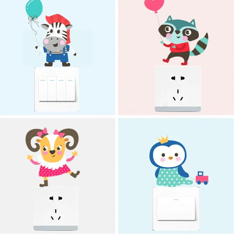 

Cute Animals Zebra chicken cat raccoon Light Switch Sticker Remoable Wall Sticker For Kids Baby Nursery Home Decal Murla Decor