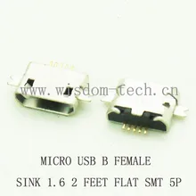 10 шт./партия Btype Micro USB гнездо Разъем 2,0 раковина 1,6 SMT 2 фута плоский рот