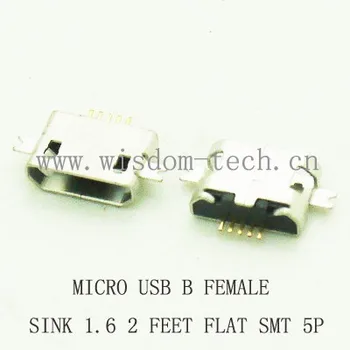 

10pcs/lot Btype Micro USB female socket connector 2.0 sink 1.6 SMT 2FEET FLAT MOUTH