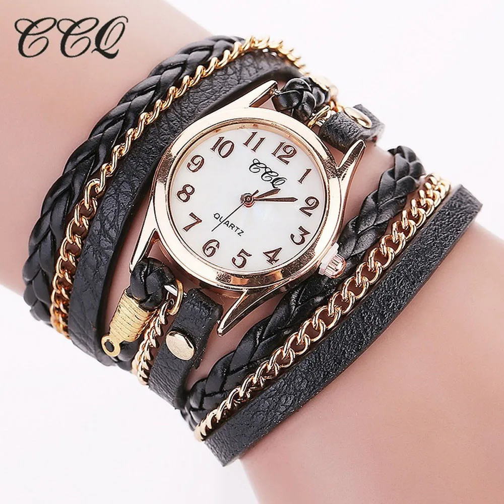 CCQ-Relojes de pulsera de cuero Vintage para mujer, pulsera analógica informal a la moda, zegarek damski