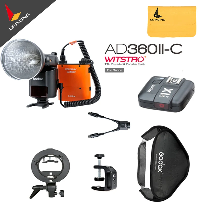 

Godox AD-360 MARK II AD360II-C TTL Powerful Speedlite + PB960 Power Pack Orange + X1C TTL Transmitter+ 60x60 Softbox Kit